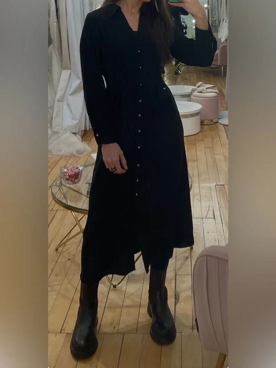 Zara Black Long-Sleeve Button Midi Dress - Picture 1 of 3